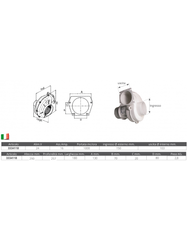 Aspiratore Centrifugo Portata 1000...