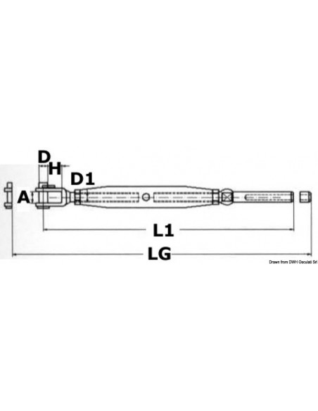 Tenditore con forcella fissa e terminale a pressare