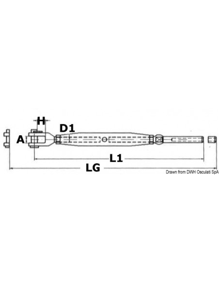 Tenditore tornito dalla barra con terminale a pressare su cavo inox