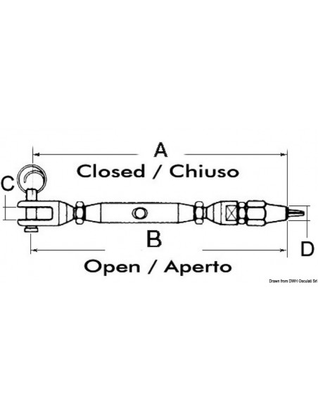 Tenditore tornito con incorporato terminale per cavo Parafil