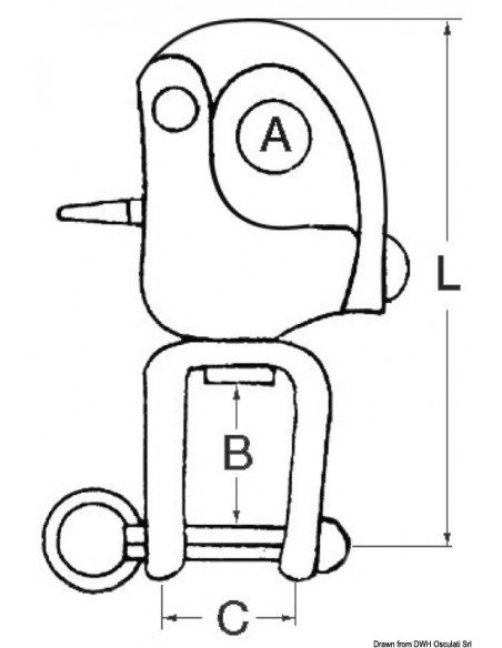 Moschettone in acciaio inox con grillo girevole per spinnaker, drizze ed usi vari