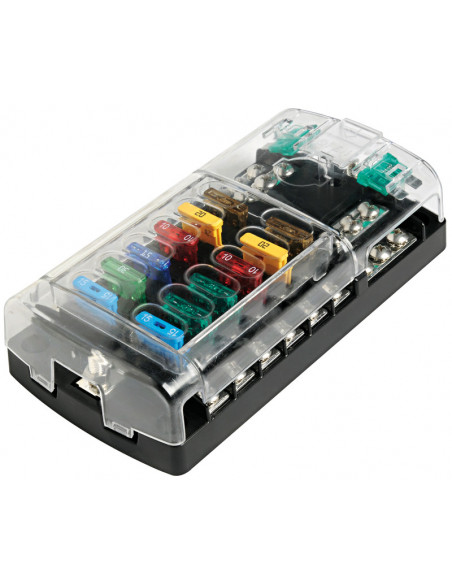 Scatola portafusibili in policarbonato con coperchio trasparente a scatto