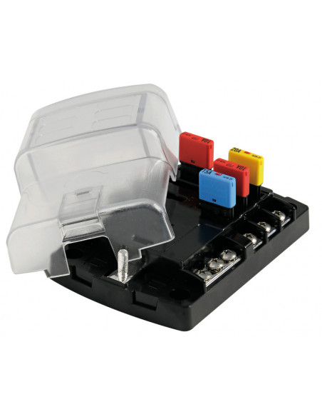 Scatola portafusibili in policarbonato con coperchio trasparente a scatto