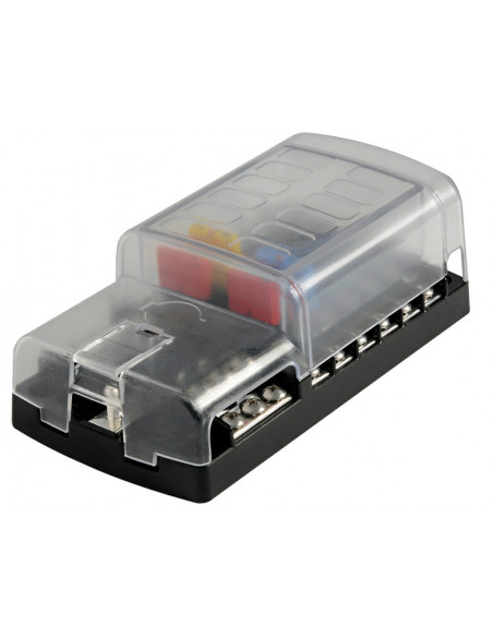 Scatola portafusibili in policarbonato con coperchio trasparente a scatto