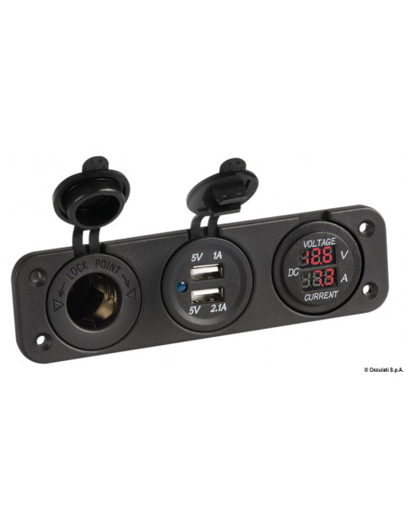 Voltometro/Amperometro digitale e prese corrente con montaggio ad incasso