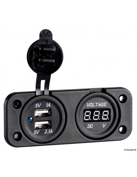 Voltometro/Amperometro digitale e prese corrente con montaggio ad incasso