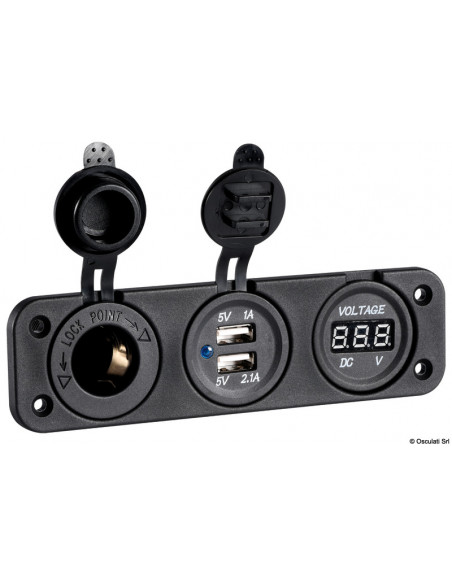 Voltometro/Amperometro digitale e prese corrente con montaggio ad incasso