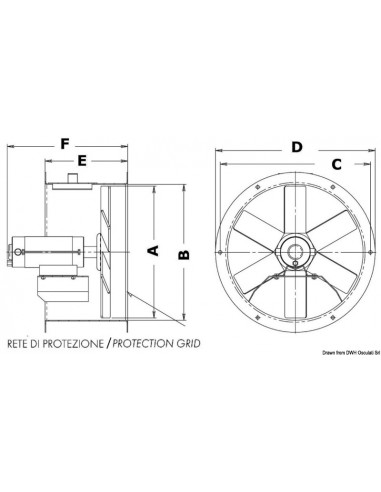 Ventilatore elicoidale con girante polipropilene bilanciate dinamicamente e staticamente