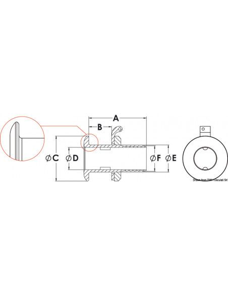 Scarico a mare con testa bombata, con portagomma