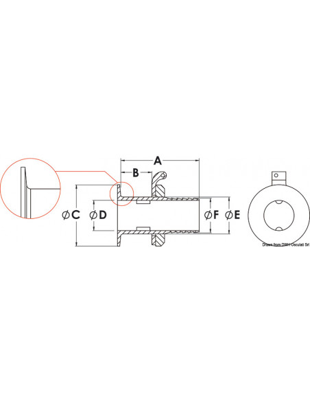 Scarico a mare con testa piatta, con portagomma Scarico a mare con testa piatta, con portagomma
