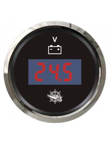 Voltmetro digitale per barca - Gate14 V 12/24 CODICE 001.27.321.40 misure  mm - Ø 57 misure mm - Ø foro 51 misure mm - P 45 Scala 8/32 V Variante  Quadrante nero. lunetta lucida