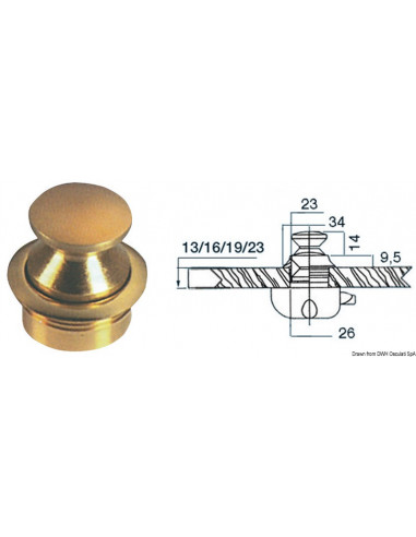 Pomello con ghiera in ottone lucido verniciato