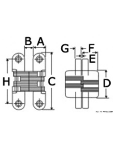 Cerniera a scomparsa per porte e sportelli AISI 304