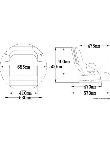 Sedile anatomico imbottito con Flip UP H52R