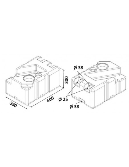 Serbatoio acque nere con maceratore orizzontale ed imbarchi portagomma