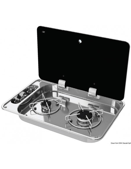Piano di cottura inox con coperchio in vetro fumè