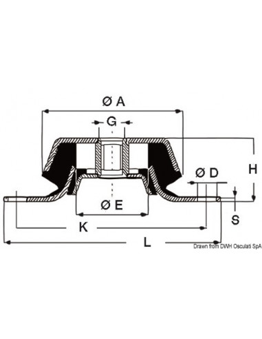 Supporto elastico antivibrante per motori entrobordo e generatore completo di controtampone