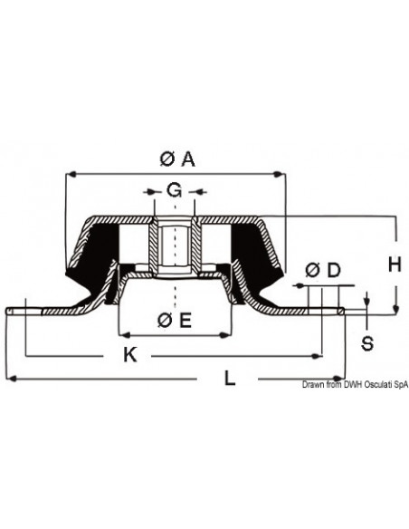 Supporto elastico antivibrante per motori entrobordo e generatore completo di controtampone