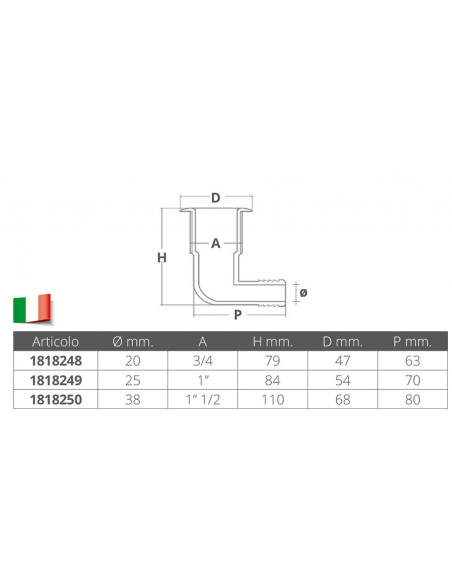 SCARICO A MARE CURVO IN NYLON CON PORTAGOMMA