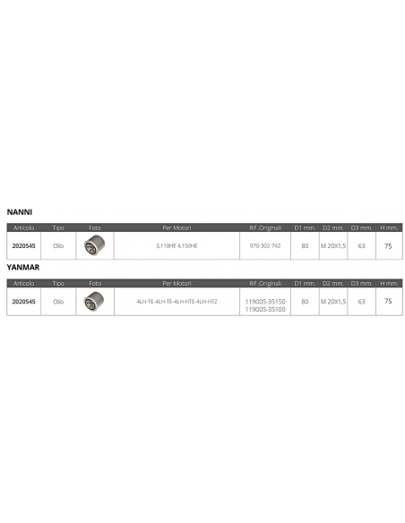 FILTRO OLIO MERCRUISER YANMAR