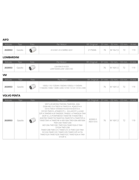 FILTRO GASOLIO MULTIMARCA