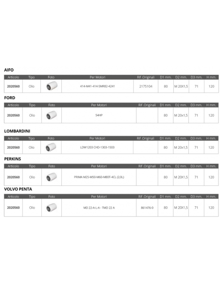 FILTRO OLIO MULTIMARCA