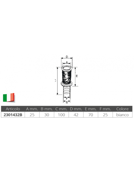 SCARICO A MARE IN PVC CON PORTAGOMMA Ø MM.25