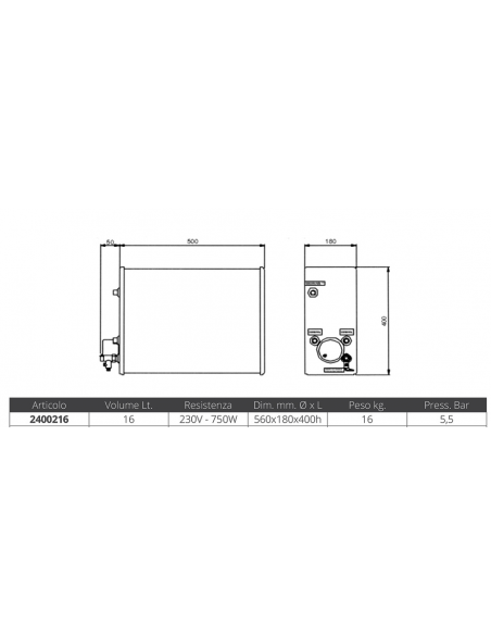 BOILER INOX ISOTEMP SQUARE LT.16