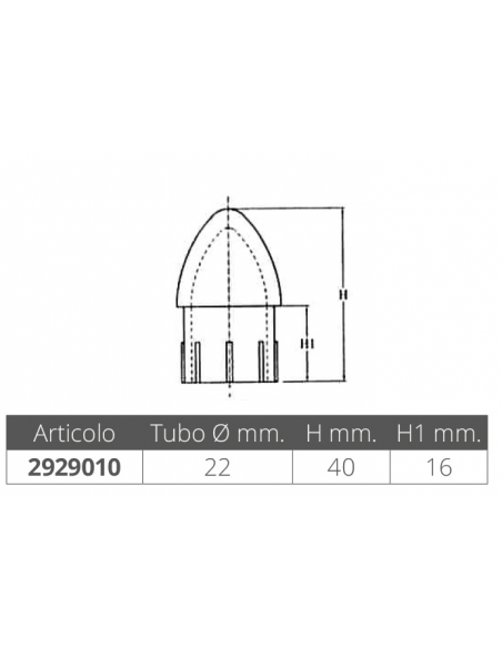 TAPPO TERMINALE PER TUBI Ø MM.22