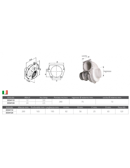 ASPIRATORE PORTATA 280 MC/ORA
