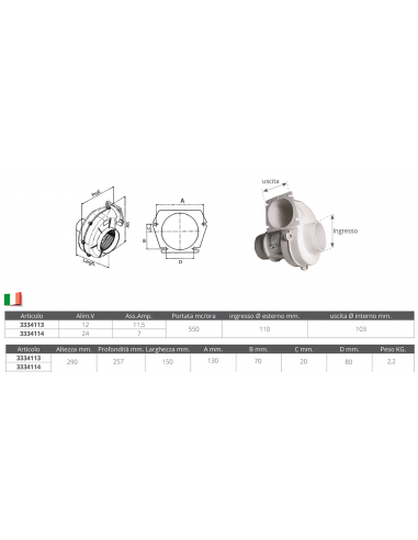 ASPIRATORE PORTATA 550 MC/ORA