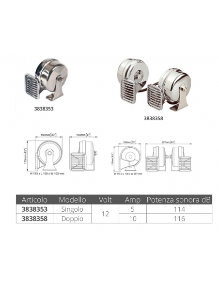 TROMBA SINGOLA CROMATA MT1-H 12V