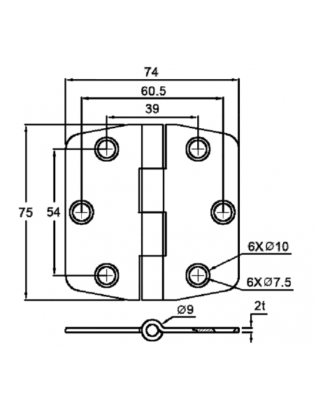 CERNIERA CON COPERTURA MM.74X75 PERNO SEMINCASSO