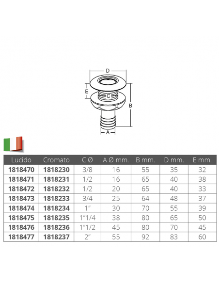 SCARICO A MARE IN OTTONE CROMATO CON PORTAGOMMA SCARICO A MARE IN OTTONE CROMATO CON PORTAGOMMA