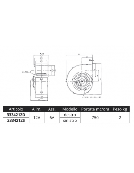 ASPIRATORE PORTATA 750 MC/ORA