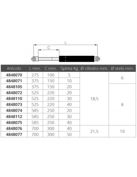 MOLLE A GAS IN ACCIAIO INOX