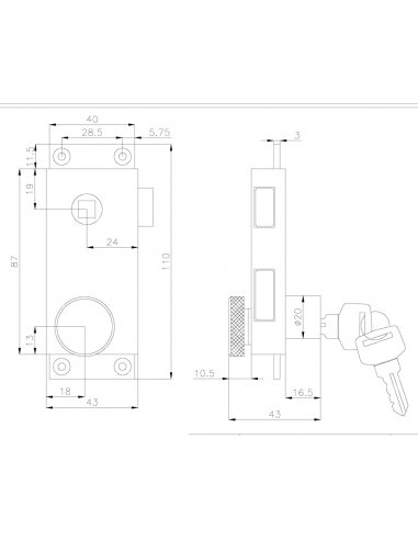 SERRATURA DA APPOGGIO MM.110X43