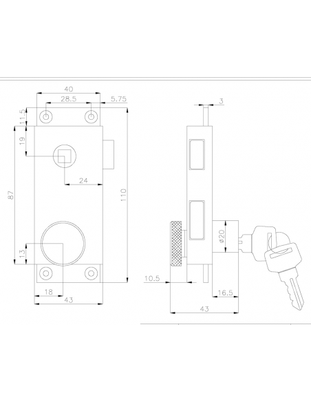 SERRATURA DA APPOGGIO MM.110X43
