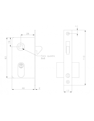 SERRATURA PER PORTE SCORREVOLI MM.83X17