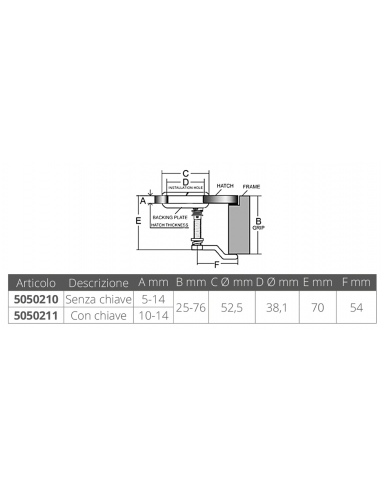 ALZAPAGLIOLO INOX 316 Ø MM.52,5