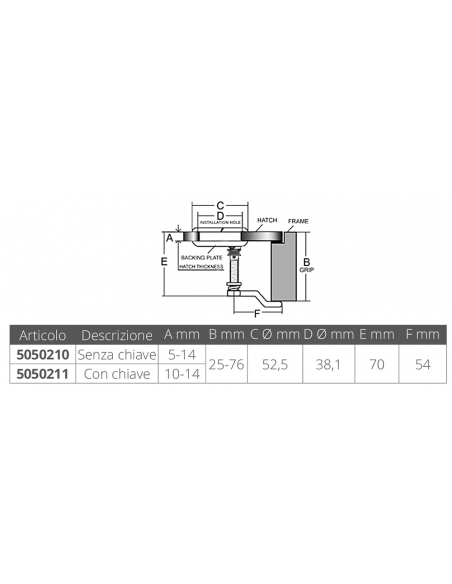 ALZAPAGLIOLO INOX 316 Ø MM.52,5