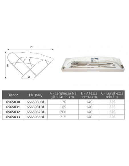 CAPOTTINA BIMINI IN ACCIAIO INOX A 3 ARCHI
