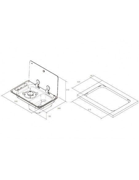 Piano di Cottura 1 Fuoco con Lavello e Coperchio in Vetro