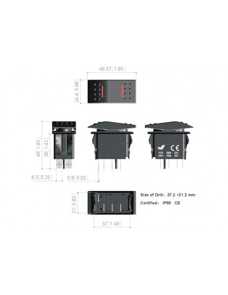 Interruttore Impermeabile IP68 Red LED