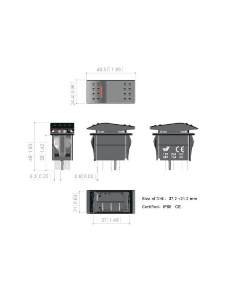 Interruttore Impermeabile IP68 Red LED