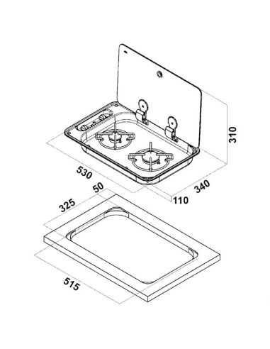 Piano cottura a incasso con coperchio in vetro fume