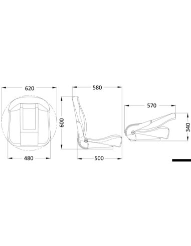 Sedile comfort CP48 con schienale alto ribaltabile RAL 9010