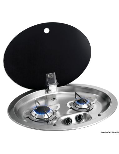 Piano di cottura inox con coperchio in vetro fumè