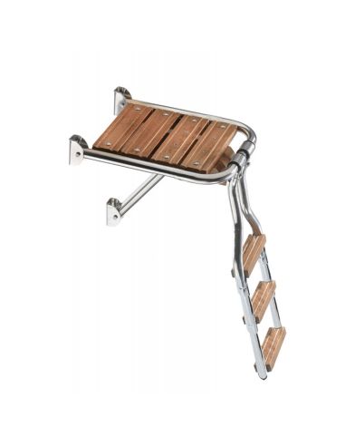 Mini plancetta di poppa inox e legno marino con scaletta 3 gradini, tubo Ø